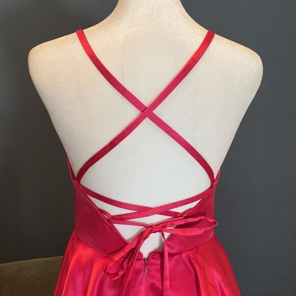 Women’s Short Pink Prom Party Homecoming Dress Criss Cross Back Ties Size 0 NWOT - Picture 7 of 12